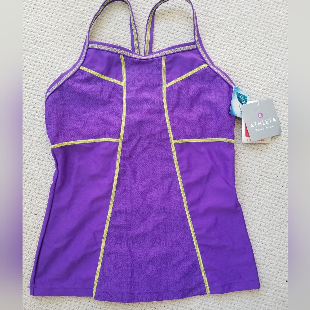 Athleta Vibrant Purple Tank with Yellow Trim